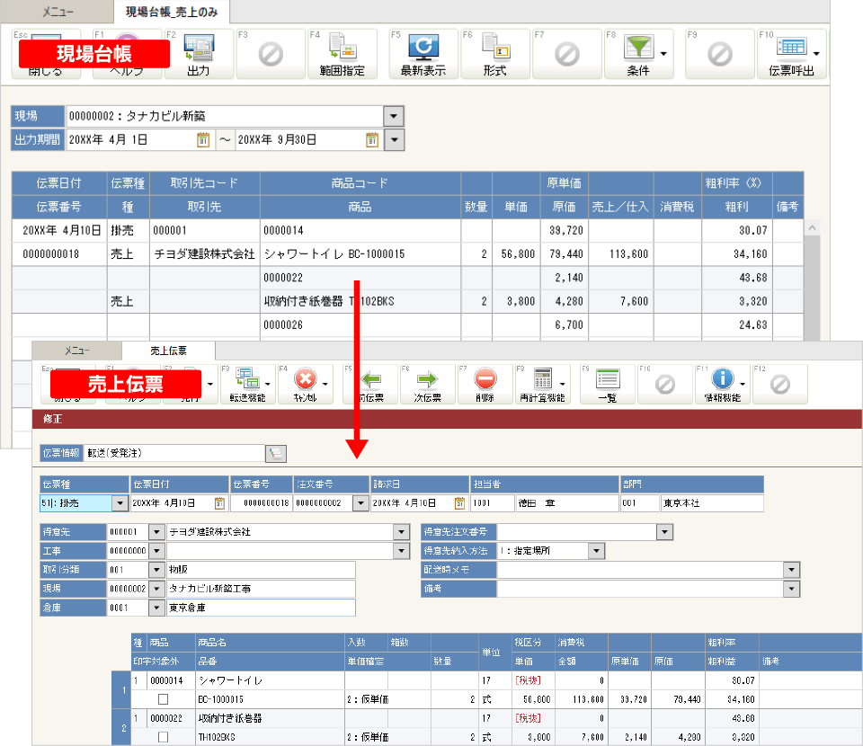 現場台帳と売上伝票